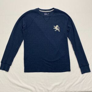 Express Waffle Knit Shirt Long Sleeve Embroidered Lion Mens Large Blue Grunge